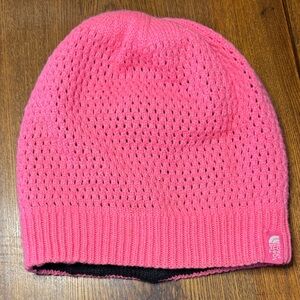 North Face fluorescent pink beanie hat